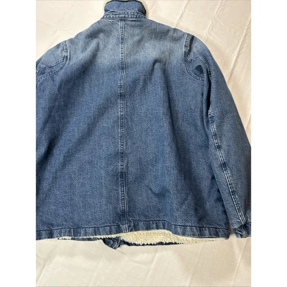 J Crew Jean Jacket Womens Size Small Sherpa Lined Blue Denim Trucker Rancher - Picture 10 of 12